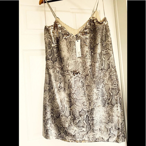 NWT Cupcakes & Cashmere Snakeprint Sequin Spaghetti Strap Mini Dress in Medium - Picture 5 of 16